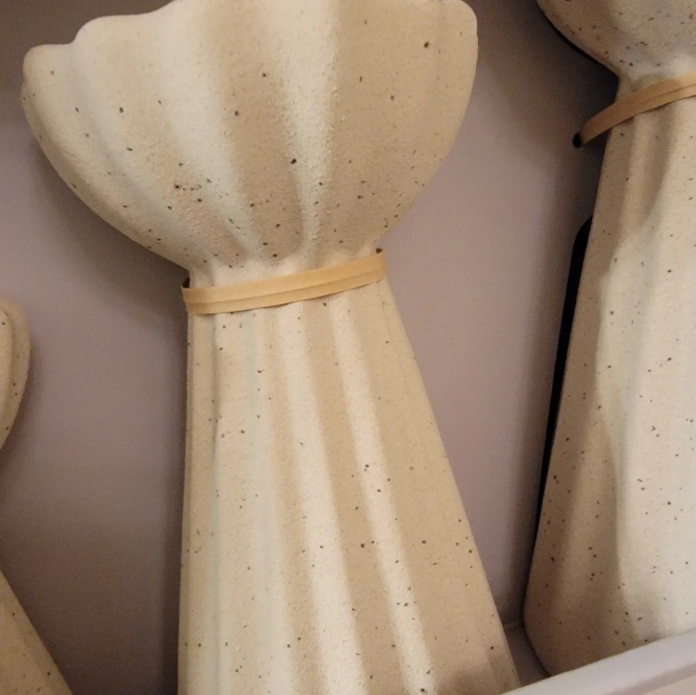 Last Day! Studio Mcgee Ceramic Ribbed Taper Candle Holders Set Beige Threshold - Picture 5 of 12